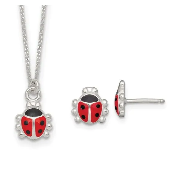 Sterling Silver Enameled Lady Bug Earrings & 14