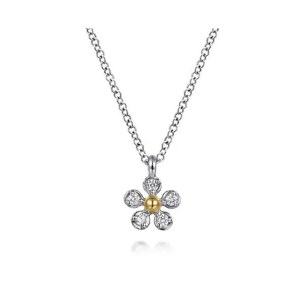 14 Karat Yellow Gold & Sterling Silver Diamond Flower Pendant Trinity Jewelers  Pittsburgh, PA
