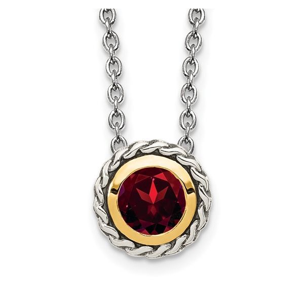 Sterling Silver & 14 Karat Yellow Gold Garnet Necklace Trinity Jewelers  Pittsburgh, PA