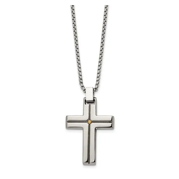 Chisel Stainless Steel Polished Yellow IP-plated Cross Pendant Trinity Jewelers  Pittsburgh, PA