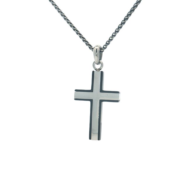 Stainless Steel Cross And Sterling Silver Antiqued 18