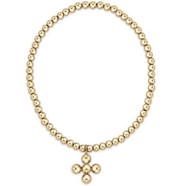 ENewton - Extends Classic Gold 3MM Bracelet - Signature Cross 4MM Beaded Gold Charm Trinity Jewelers  Pittsburgh, PA