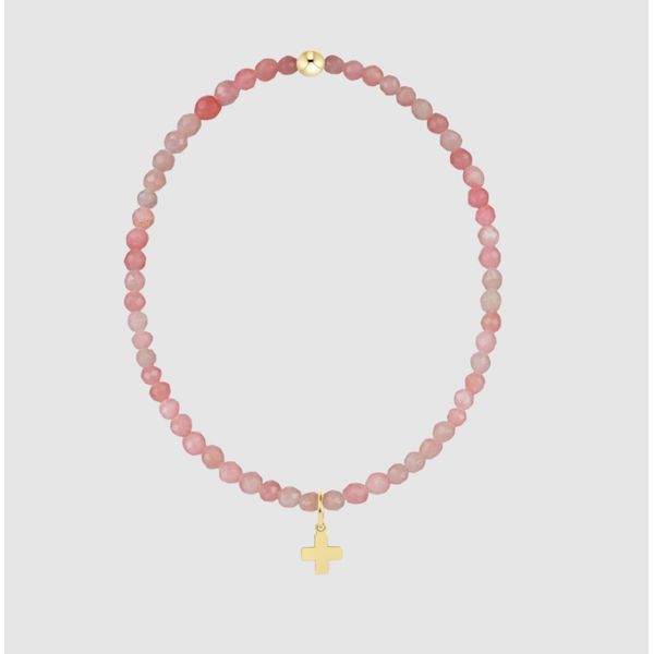 Enewton- Classic Pink Opal 3MM Bracelet - Signature Cross Gold Charm Trinity Jewelers  Pittsburgh, PA
