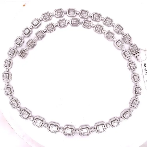 Diamond Necklace in 18 Karat White Gold 46.11 Grams Tzfasman Jewelers Brooklyn, NY