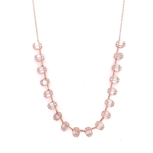 Diamond Necklace in 14 Karat Rose Gold 4.19 Grams Tzfasman Jewelers Brooklyn, NY