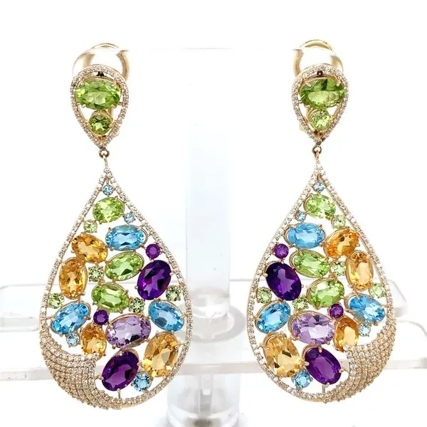 Colored Stone Earrings in 14 Karat Yellow Gold Tzfasman Jewelers Brooklyn, NY