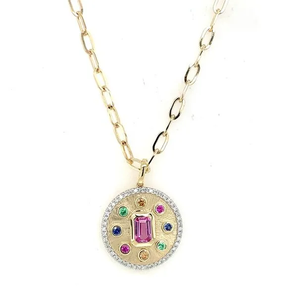 Colored Stone Necklace in 14 Karat Yellow Gold 8.16 Grams Tzfasman Jewelers Brooklyn, NY