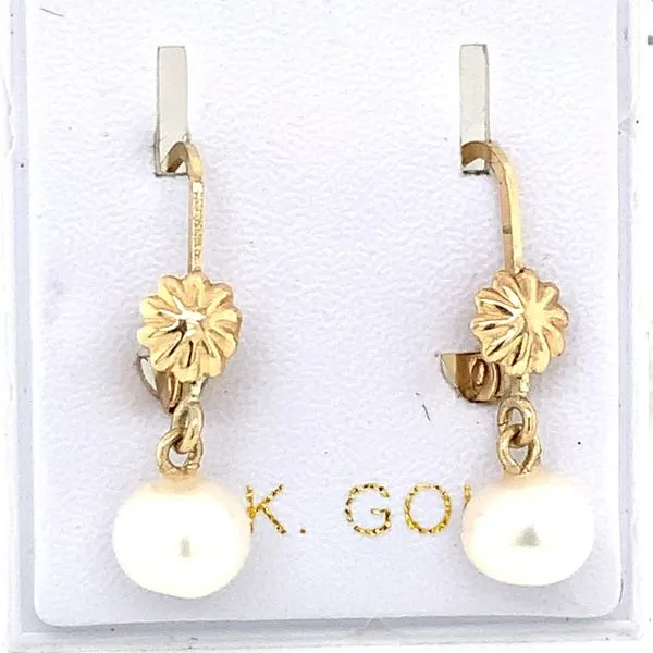 Pearl Earrings in 14 Karat Yellow Gold Tzfasman Jewelers Brooklyn, NY