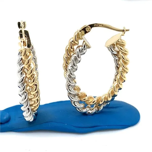 Gold Earrings in 14 Karat White & Yellow Gold 3.5 Grams Tzfasman Jewelers Brooklyn, NY