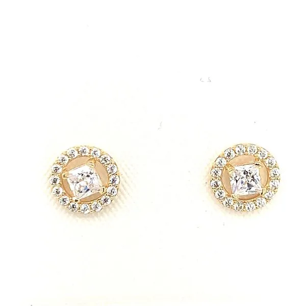 Kids Earrings in 14 Karat Yellow Gold CZ Tzfasman Jewelers Brooklyn, NY