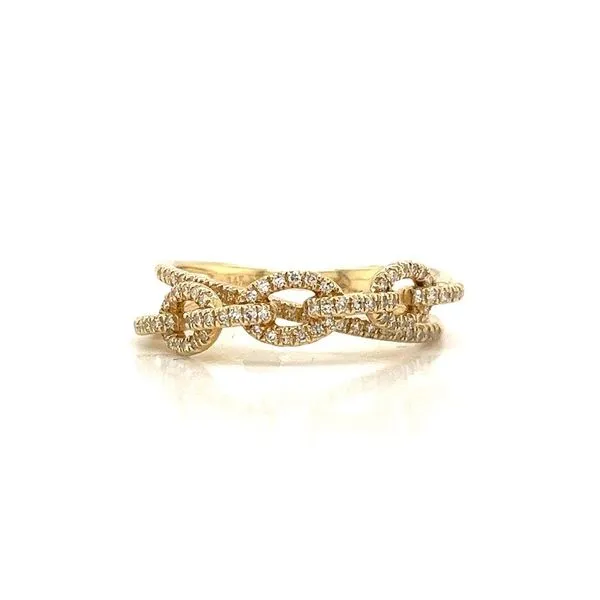 14K Yellow Gold Criss-Cross Chain Link Diamond Fashion Ring Vail Creek Jewelry Designs Turlock, CA