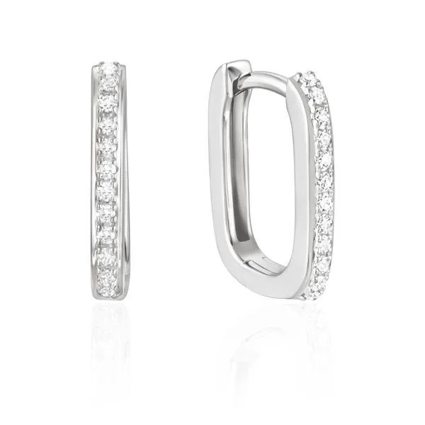 14K White Gold Square Diamond Huggie Earrings Vail Creek Jewelry Designs Turlock, CA