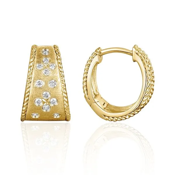 14K Yellow Gold Clover Diamond Huggie Earrings Vail Creek Jewelry Designs Turlock, CA