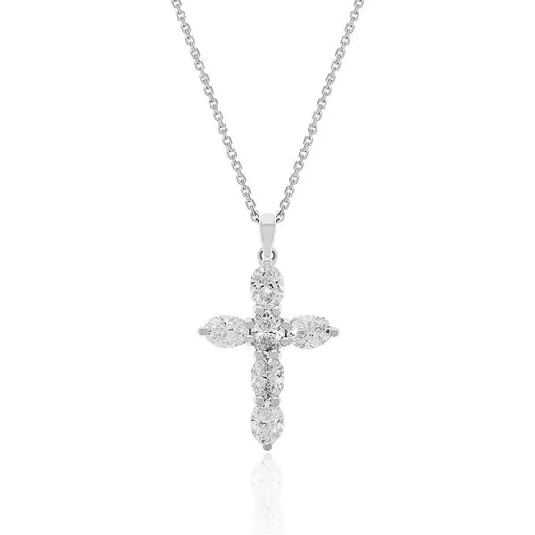 18K White Gold Oval Diamond Cross Pendant Vail Creek Jewelry Designs Turlock, CA