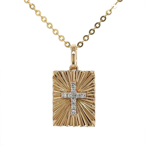14K Yellow Gold Fluted Rectangle Diamond Cross Pendant Vail Creek Jewelry Designs Turlock, CA
