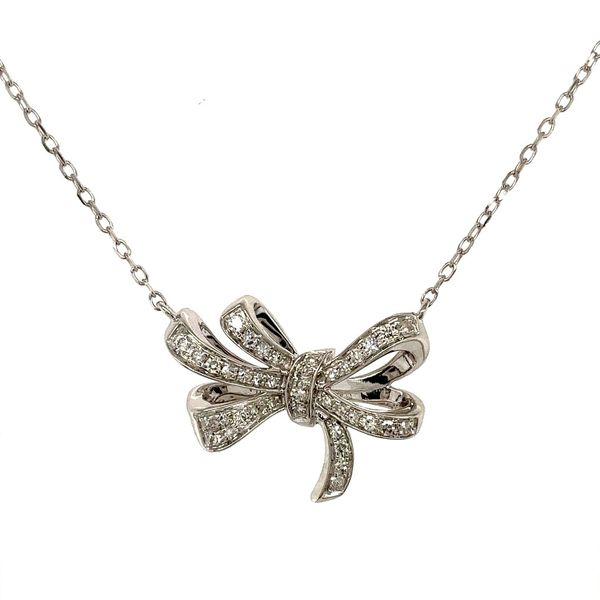 14K White Gold Diamond Bow Necklace Vail Creek Jewelry Designs Turlock, CA