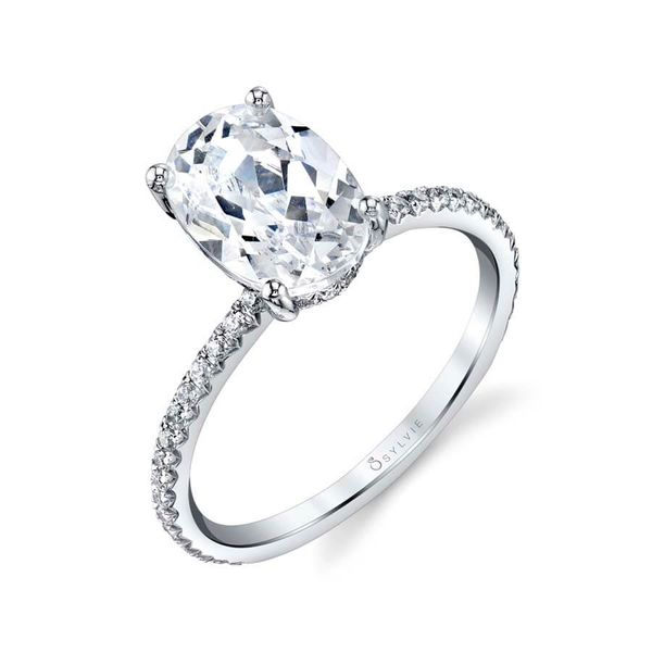 SYLVIE - 14KT WHITE GOLD  "MARYAM" HIDDEN HALO DIAMOND ENGAGEMENT RING WITH SIDE STONES Valentine's Fine Jewelry Dallas, PA