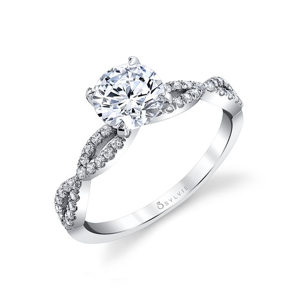 SYLVIE - 14KT WHITE GOLD  "MARIBEL" DIAMOND ENGAGEMENT RING SET WITH TWISTED SIDE STONES Valentine's Fine Jewelry Dallas, PA