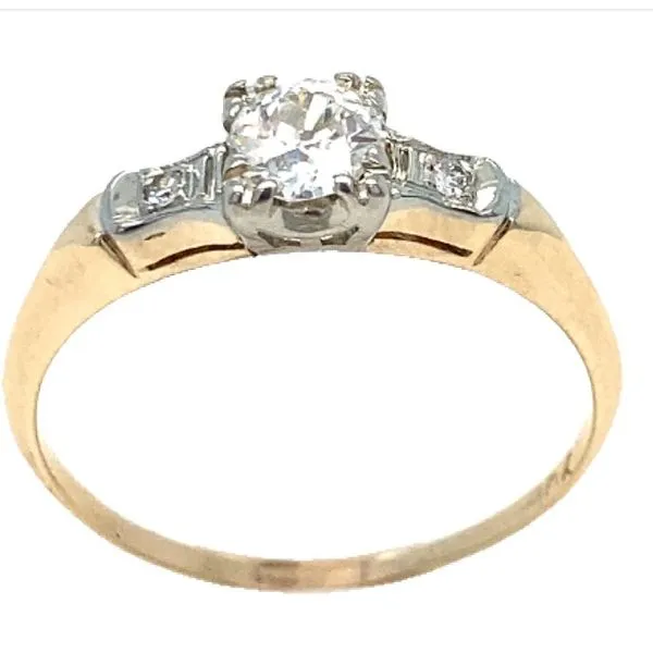 ESTATE JEWELRY - 14KT TWO-TONE DIAMOND SIDE STONE WITH OLD MINE CUT CENTER STONE ENGAGEMENT RING Valentine's Fine Jewelry Dallas, PA