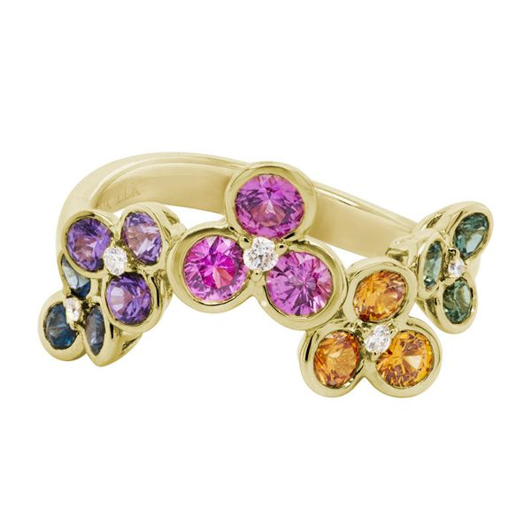 ARTISTRY - YELLOW GOLD MULTI SAPPHIRE AND DIAMOND FLOWER CLUSTER RING Valentine's Fine Jewelry Dallas, PA