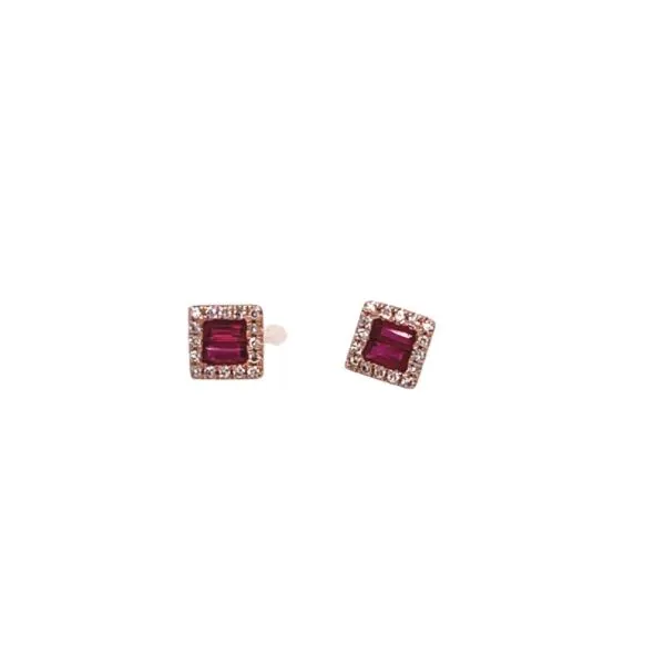 ASHER - ROSE GOLD & DIAMOND RUBY RECTANGULAR STUD EARRINGS  Valentine's Fine Jewelry Dallas, PA