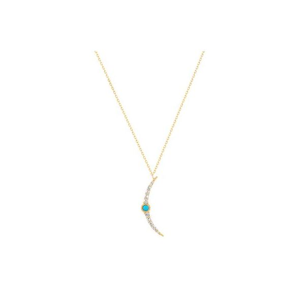 AURELIE GI - 14KT YELLOW GOLD "NORA" TURQUOISE/WHITE SAPPHIRE CRESCENT MOON NECKLACE Valentine's Fine Jewelry Dallas, PA