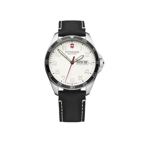 VICTORINOX - 'FIELD FORCE' WHITE DIAL/BLACK LEATHER STRAP SWISS ARMY WATCH Valentine's Fine Jewelry Dallas, PA