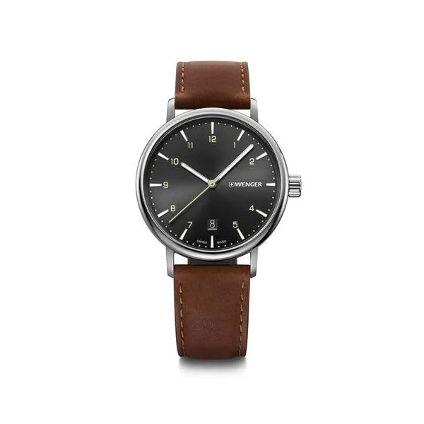 WENGER - 'URBAN CLASSIC' WEATHERED LEATHER BAND SWISS ARMY WATCH BY VICTORINOX Valentine's Fine Jewelry Dallas, PA