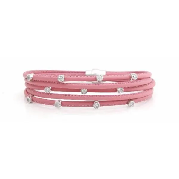 LUCA - LEATHER 5 STRAND BRACELET IN PINK WITH WHITE SAPPHIRES Valentine's Fine Jewelry Dallas, PA