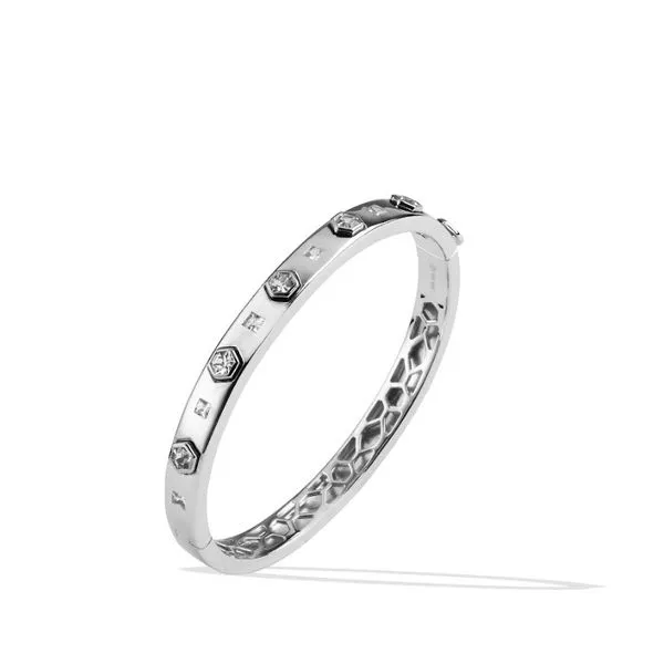 LOLOVIVI - STERLING SILVER/10KT WHITE GOLD "MODERN LOVE" BANGLE SET WIT WHITE SAPPHIRES Valentine's Fine Jewelry Dallas, PA