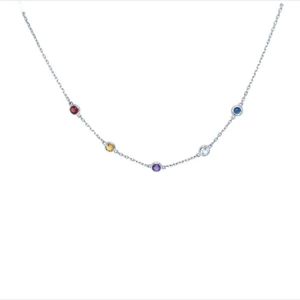 LOLOVIVI - STERLING SILVER NECKLACE SET WITH A BEZEL SET GARNET, CITRINE, AMETHYST, WHITE SAPPHIRE, AND BLUE SAPPHIRE Valentine's Fine Jewelry Dallas, PA