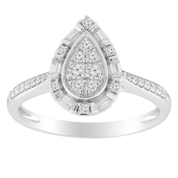 LADIES RING 0.33CT ROUND/BAGUETTE DIAMOND 10K WHITE GOLD Van Adams Jewelers Snellville, GA