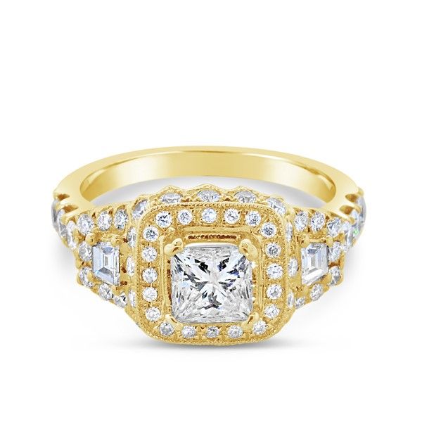 14K Yellow Gold Princess Cut Diamond Halo Engagement Ring Van Adams Jewelers Snellville, GA