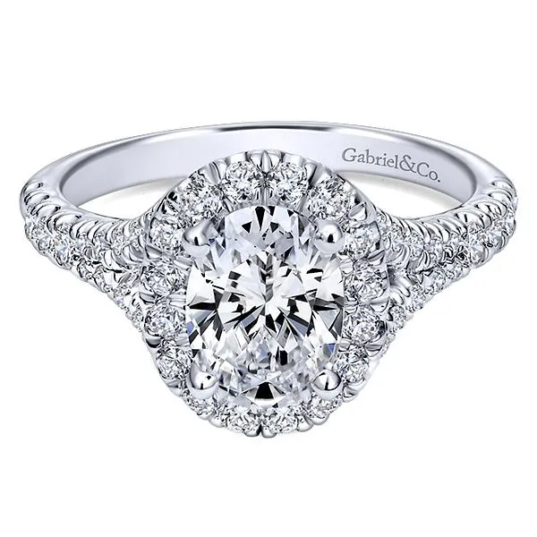 Gabriel & Co. 14K White Gold Oval Diamond Halo Engagement Ring Van Adams Jewelers Snellville, GA