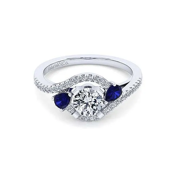 Gabriel & Co. 14K White Gold Round Three Stone Sapphire and Diamond Semi Mount Van Adams Jewelers Snellville, GA