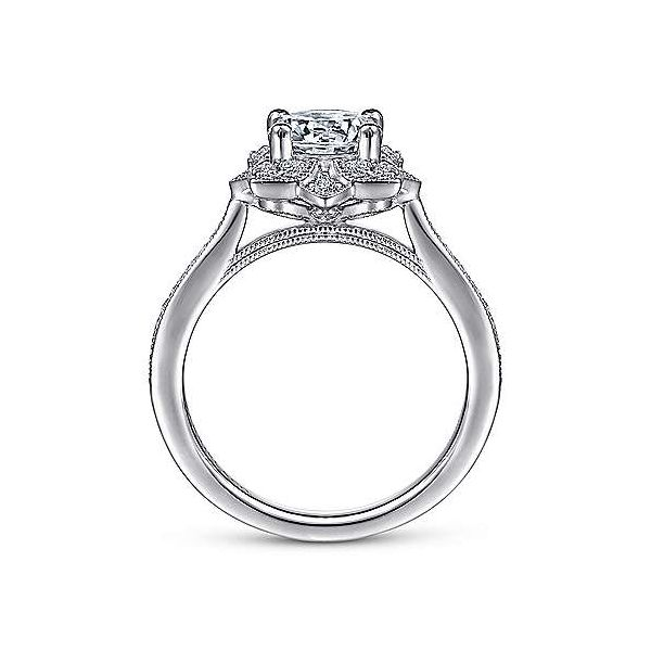 Unique 14K White Gold Vintage Inspired Halo Diamond Engagement Ring Image 2 Van Adams Jewelers Snellville, GA
