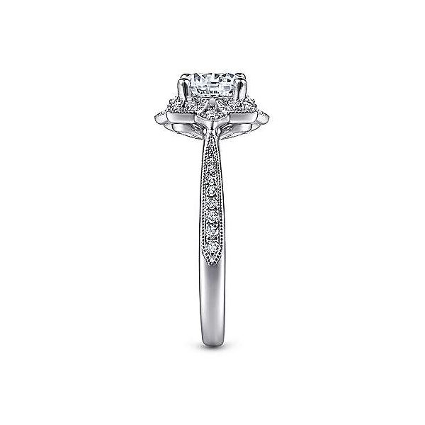 Unique 14K White Gold Vintage Inspired Halo Diamond Engagement Ring Image 4 Van Adams Jewelers Snellville, GA