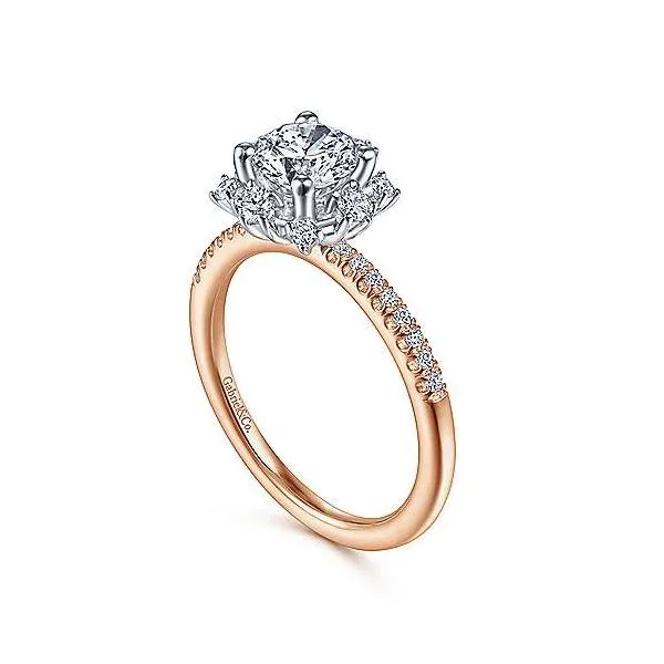 14K White-Rose Gold Round Halo Diamond Engagement Ring Image 2 Van Adams Jewelers Snellville, GA