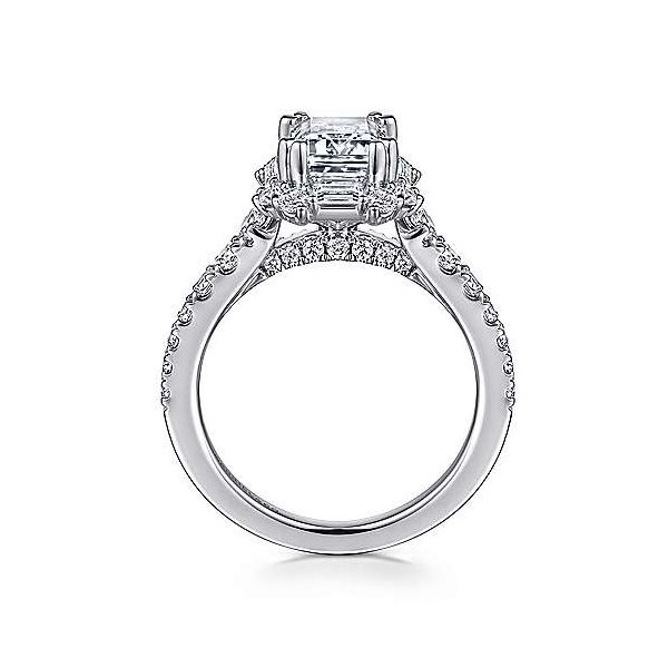 Art Deco 14K White Gold Halo Emerald Cut Diamond Engagement Ring Image 3 Van Adams Jewelers Snellville, GA