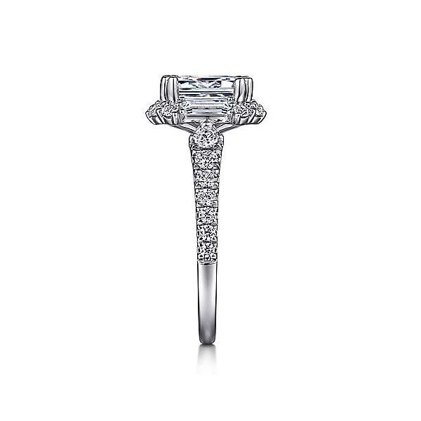 Art Deco 14K White Gold Halo Emerald Cut Diamond Engagement Ring Image 4 Van Adams Jewelers Snellville, GA