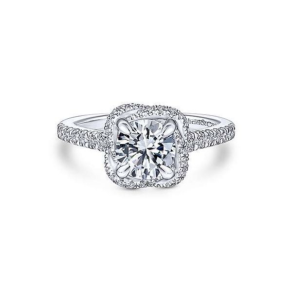 14K White Gold Cushion Halo Round Diamond Engagement Ring Van Adams Jewelers Snellville, GA