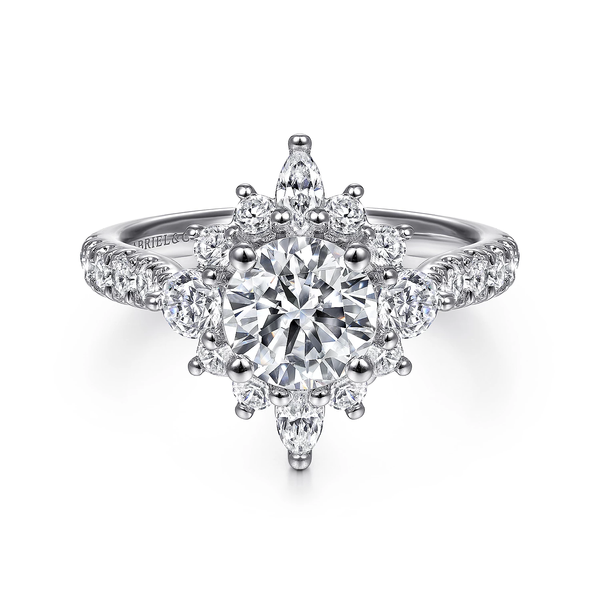 Unique 14K White Gold Halo Diamond Engagement Ring Van Adams Jewelers Snellville, GA