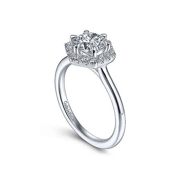 14K White Gold Hexagonal Halo Round Diamond Engagement Ring Image 2 Van Adams Jewelers Snellville, GA