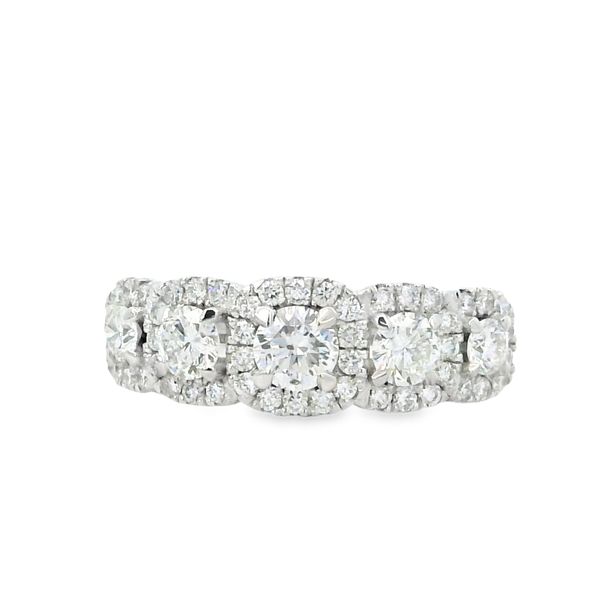 White Gold Halo Round Cut 5 Stone Anniversary Ring Van Adams Jewelers Snellville, GA