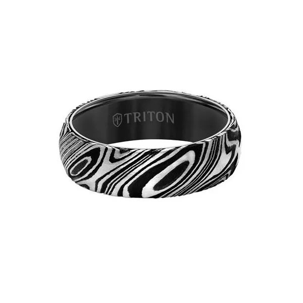 7MM Black Tungsten Carbide Ring with Damascus Steel Van Adams Jewelers Snellville, GA