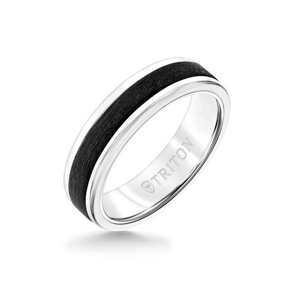 6MM White Tungsten Carbide Ring - Forged Carbon Fiber Insert with Round Edge Van Adams Jewelers Snellville, GA