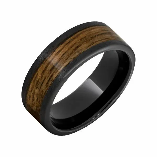 Black Ceramic Pipe Cut Band with Bourbon Barrel Aged™ Inlay and Stone Finish Van Adams Jewelers Snellville, GA