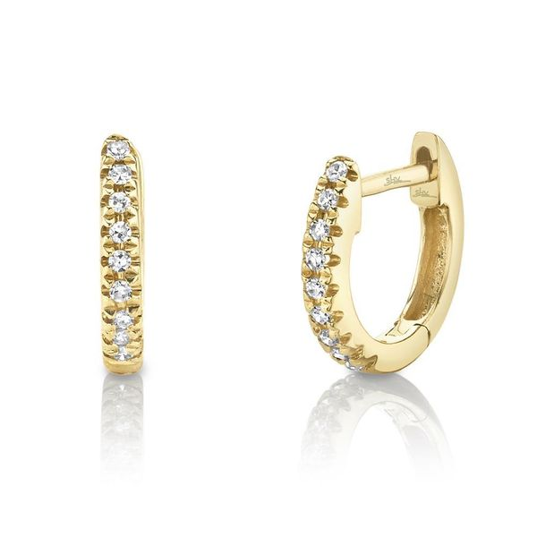 Shy Creation 14K Yellow Gold Diamond Huggie Earrings Van Adams Jewelers Snellville, GA