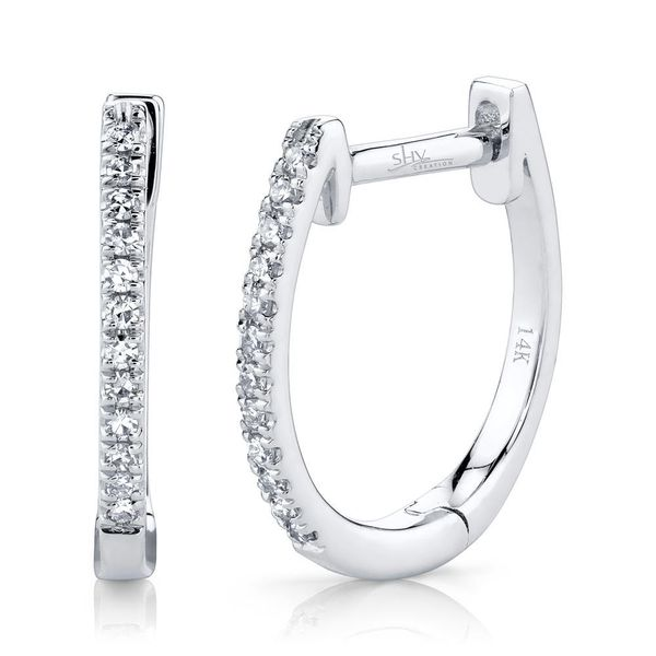 Shy Creation 14K White Gold Diamond Huggie Earrings Van Adams Jewelers Snellville, GA