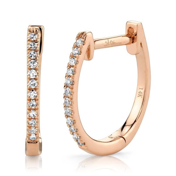 Shy Creation 14K Rose Gold Diamond Huggie Earrings Van Adams Jewelers Snellville, GA